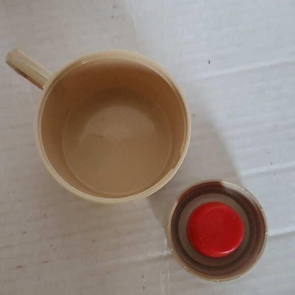 Vintage Thermos Brand Glass INSIDE Travel Coffee Container Harvest Gold Cup Lid - Picture 8 of 16